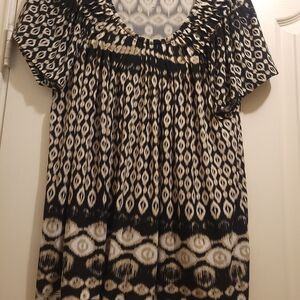 Style & Co. Black and White Smocked Short Sleeve Blouse